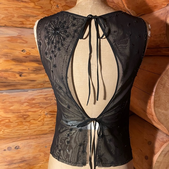 No Label Tops - Black Sheer Tie-Back Top